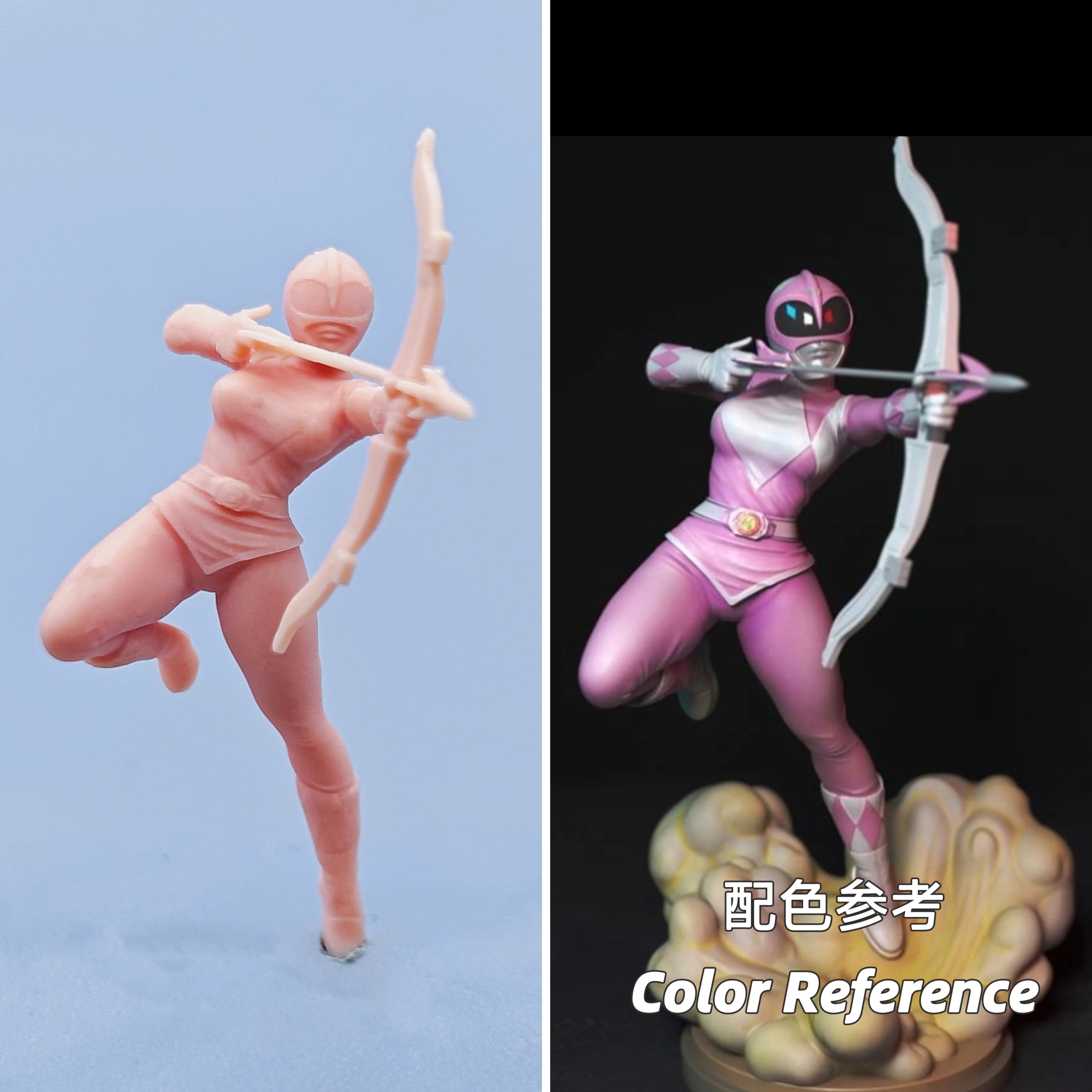 Figurine in Scala 1/64, Modello in Resina di Guerriero Rosa che Tira con l'Arco e Spara Frecce, Miniature Non Colorate per Diorama, Dipinte a Mano D605