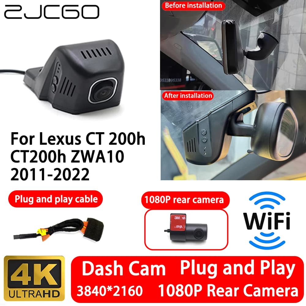 for Lexus CT 200h CT200h ZWA10 2011-2022 4K 2160P Front Rear Camera Dash Cam Wifi Plug and Play Video Recorde Loop Recording