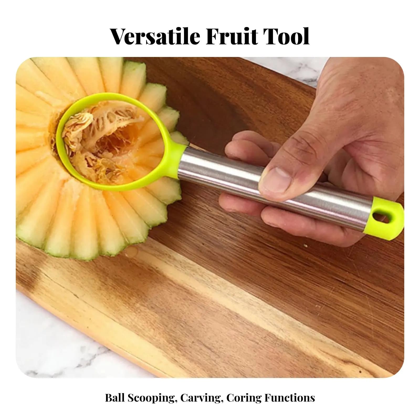 Set di 3 Utensili Multifunzionali in Acciaio Inox per Preparazione Frutta, Kit per Intaglio Frutta, Set di Cucchiai per Palline di Frutta, Materiale per Alimenti