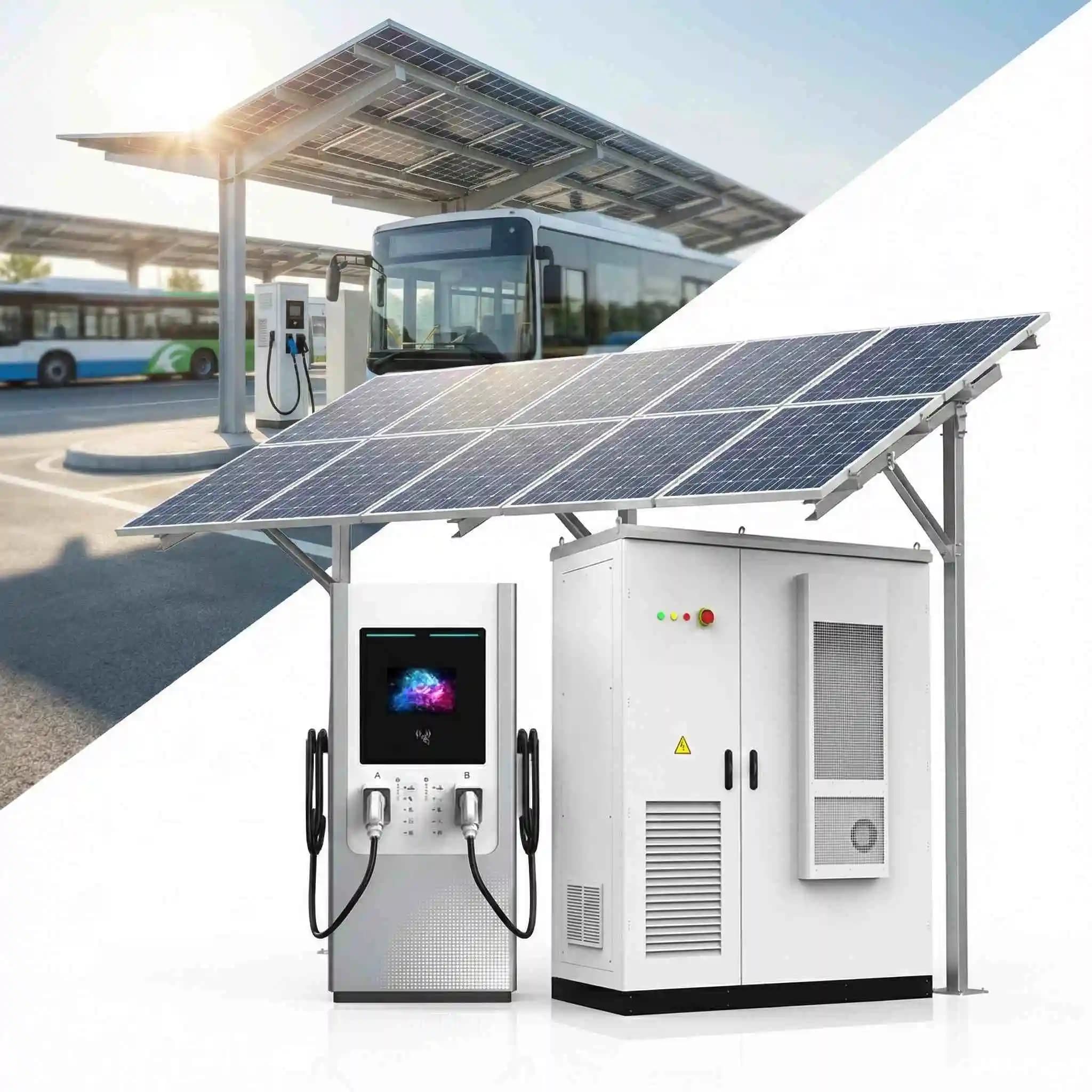 240kW Off-Grid DC Ev Charging Station with Solar Panel System CCS2 Dual 400V Input 1.2MWh ESS Storage for Electric Bus Fleet