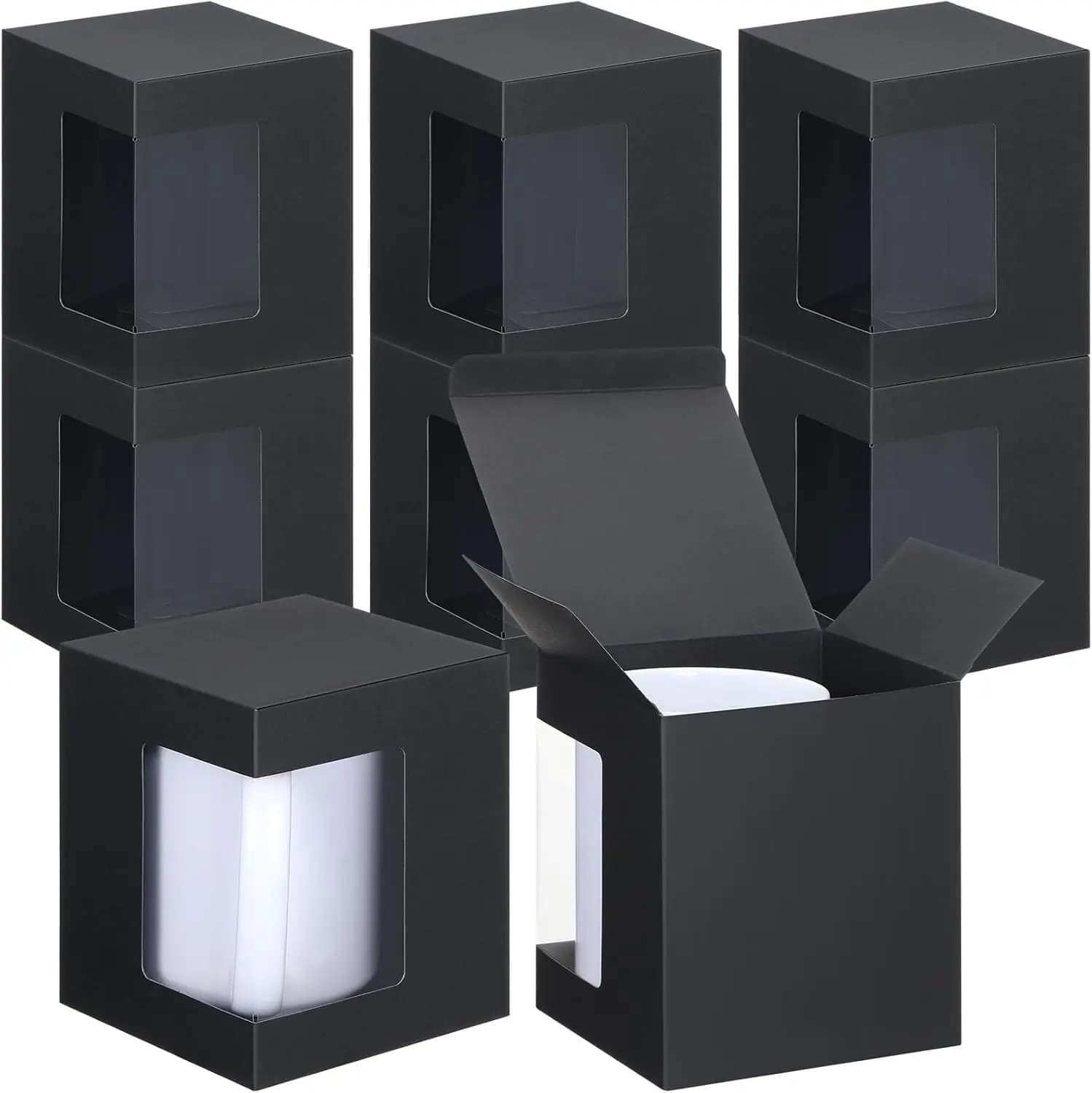 24 Pack Mug Gift Boxes for Sublimation Coffee Cups 11oz 12oz 15oz - Clear Window Display, Sturdy Paper & Plastic Packaging