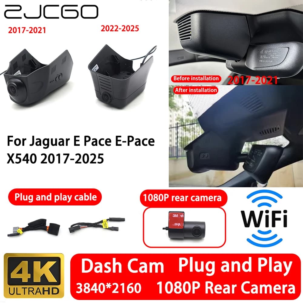 Telecamera Anteriore e Posteriore 4K 2160P per Jaguar E-Pace X540 2017-2025, Dash Cam WiFi Plug and Play, Registratore Video con Registrazione in Loop