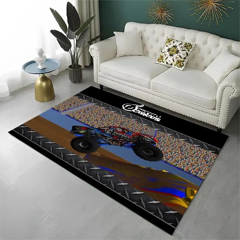 Cartoon Monster Truck Monster Jam Non-Slip Area Rug for Living Room,Bedroom,Playroom,Carpet Floor Mat Home Decor Rug Room