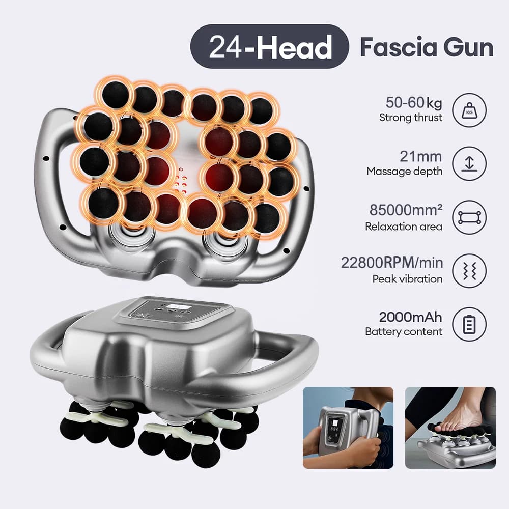 Customizable 24-Head Fascia Gun 9 Modes High Frequency Vibration Body Massage Gun Back Neck Shoulder Waist Massager Muscle