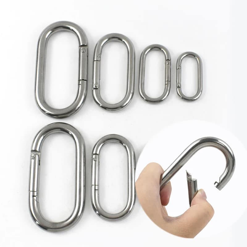 5/10 Pezzi Moschettone a Molla in Acciaio Inox 304 da 40/50/65/80mm, Anello Ovale, Fibbia per Collare Cane, Clip per Esterni, Accessori Moschettone