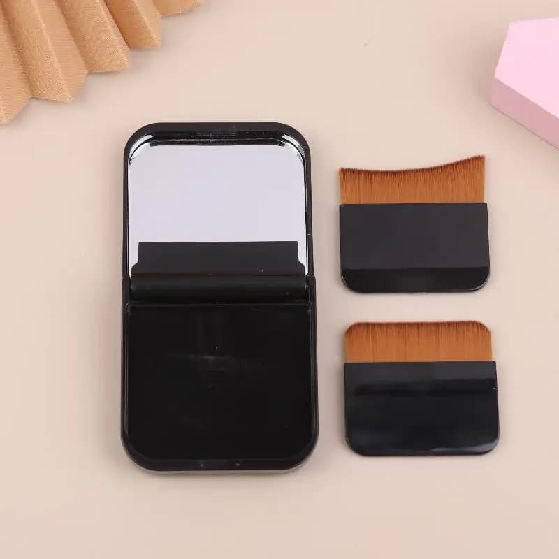 Set di Pennelli per Fondotinta Portatili, Ultra-Sottili e Senza Tracce, con Specchio Integrato, Design Monopezzo per un Trucco Impeccabile
