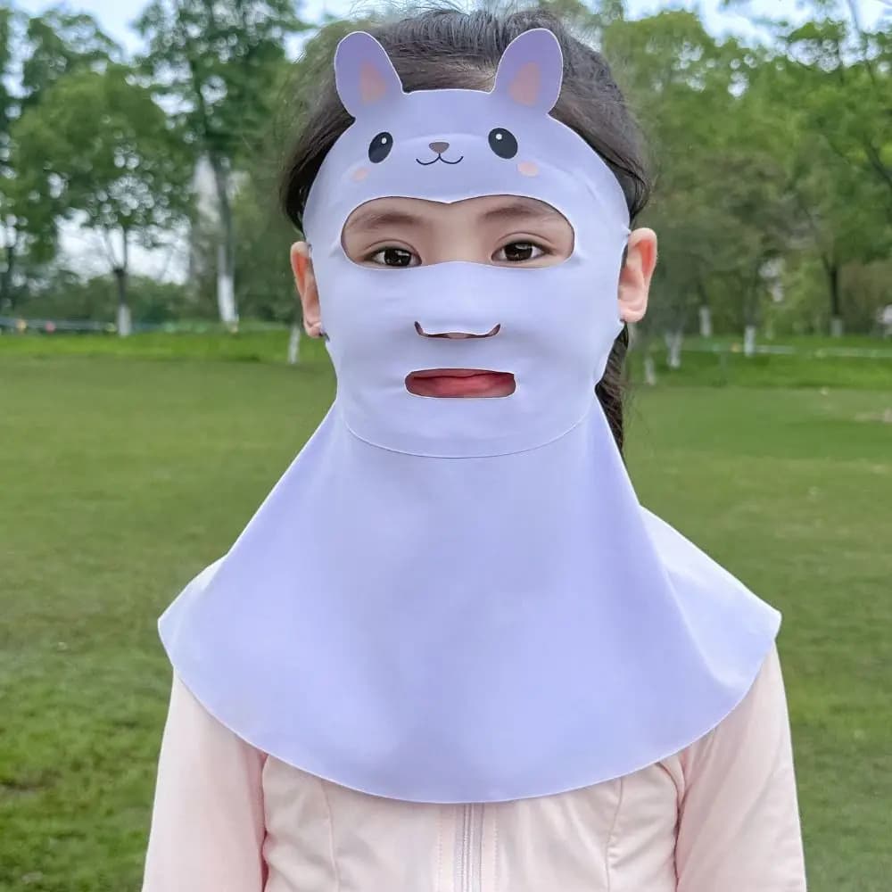 Rabbit Design Kids Sun Protection Mask Lightweight Thin Solid Color Anti-UV Face Shield High Elastic Breathable