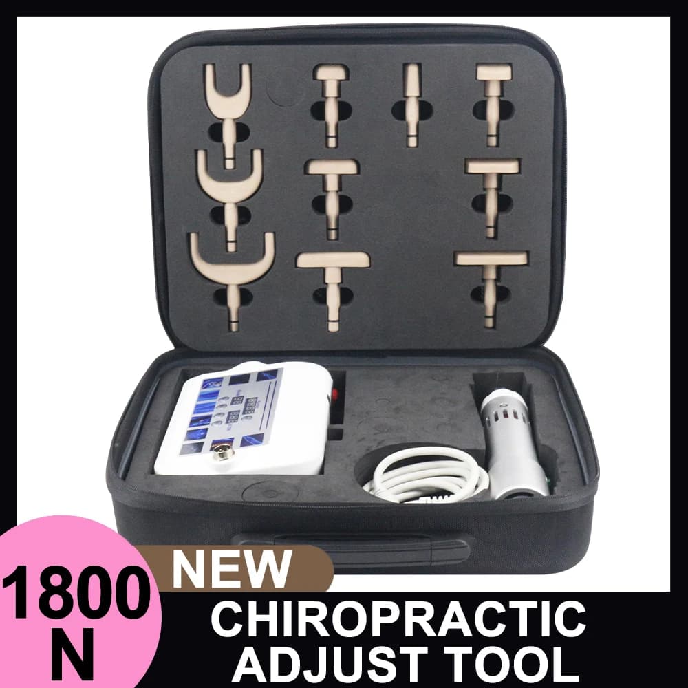 1800N Chiropractic Adjustment Tool with 10 Vertebral Column Therapy Heads, Massage and Chiropractic Gun Set