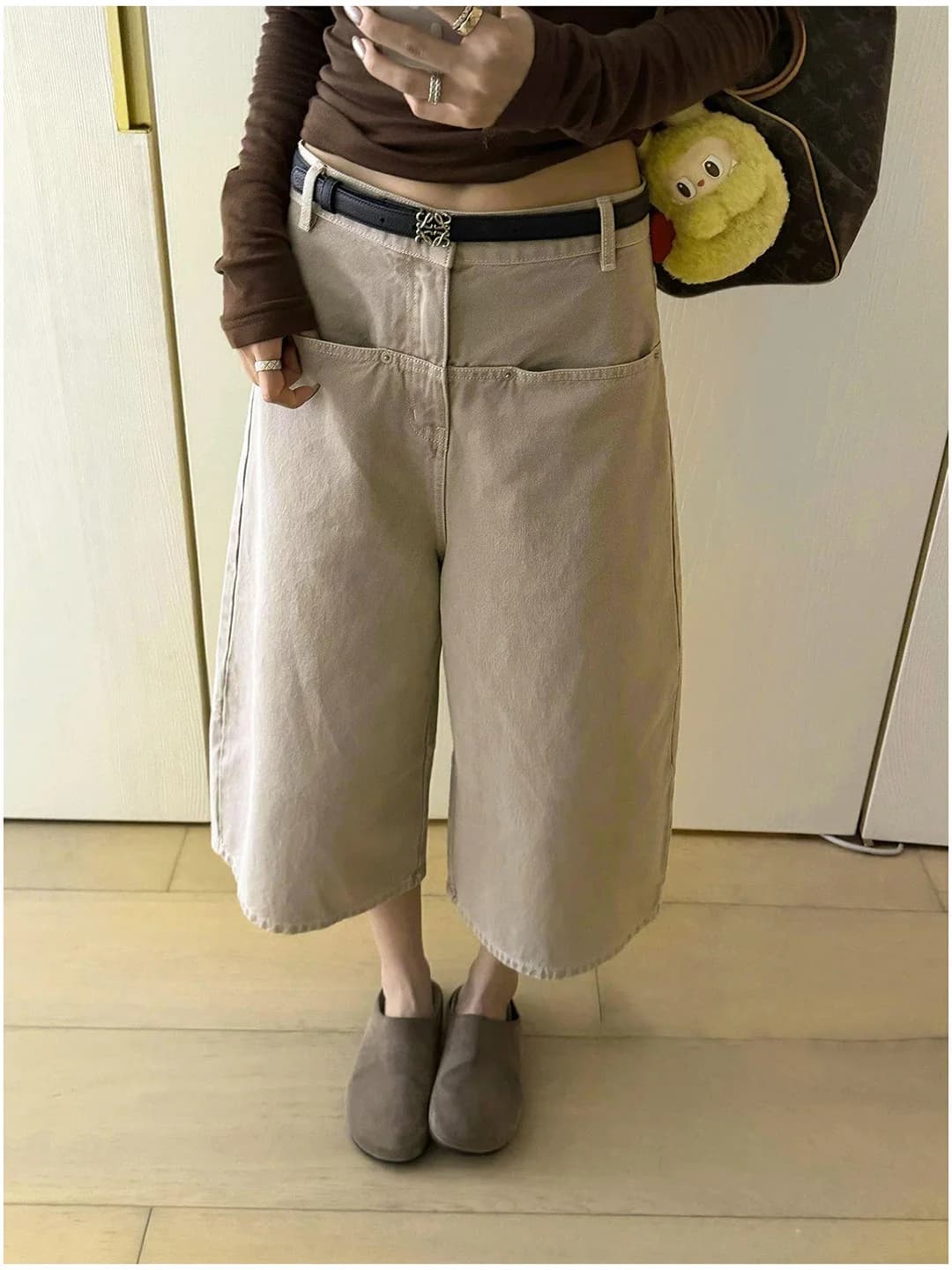 High Waist Wide Leg Jeans Women's Summer New Style Loose Fit Oatmeal Apricot Seven-Foot Denim Pants Pure Color American Series