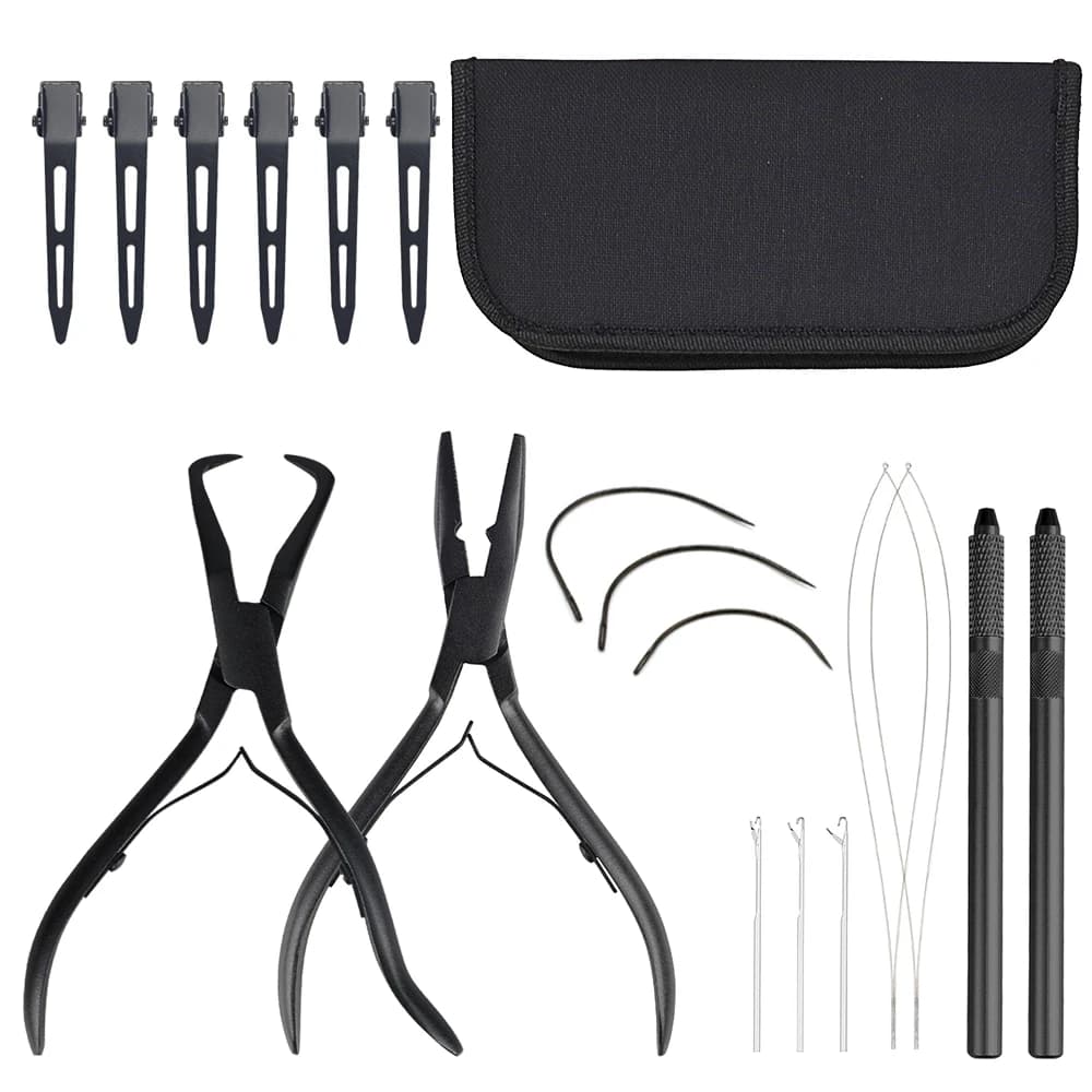 ARLANY Kit di stole per estensioni dei capelli Pinza per microlink per micro perline con borsa Strumento per capelli Estensioni di trama per cucire Estensione di piume