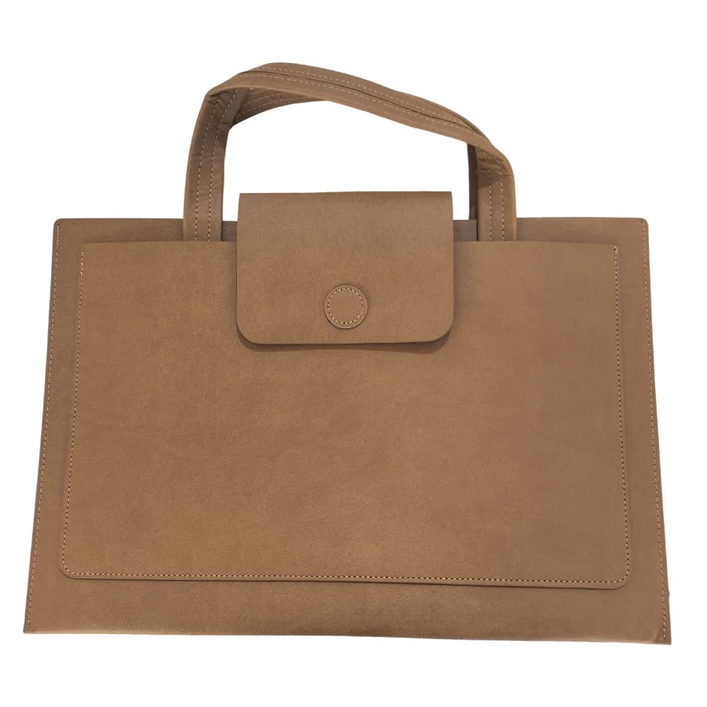 Large Capacity A4 Leather Document Bag Magnetic Button Simple Double Layer File Folder Anti-Scratch with Handle