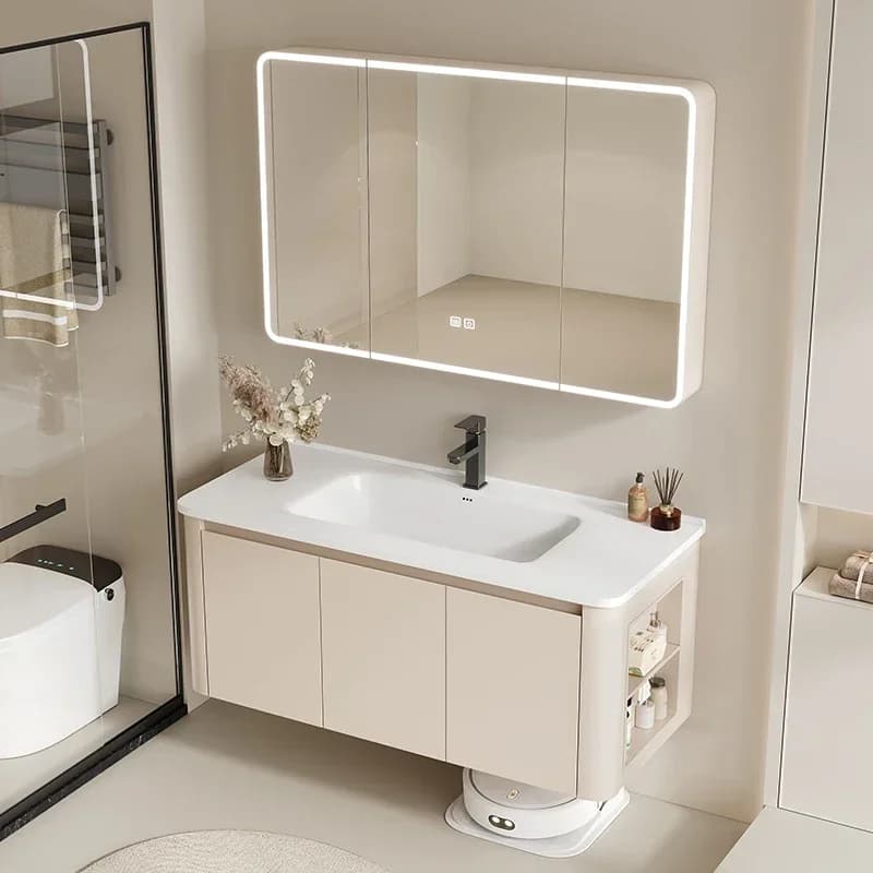 Armadio da Bagno Organizzato con Specchio LED e Illuminazione, Mobile da Bagno di Lusso Moderno, Arredamento Trendy per Vestidores