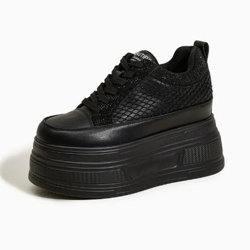 Luxury 9CM Air Mesh Synthetic Platform Wedge Casual New Autumn Chunky Sneaker Bling Leather Comfy High Brand Spring Summer Shoes