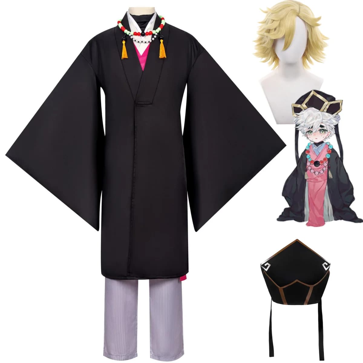 Costume Cosplay Anime Douma, Kimono in Stile Giapponese, Mantello, Accappatoio, Uniforme, Parrucca, Cappello, per Uomo e Donna, per Halloween e Carnevale