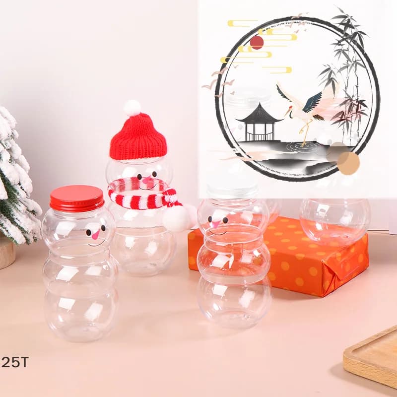 500ML Christmas Snowman Water Bottles Milk Tea Bottles Coffee Juice Portable Drinking Bottle For Milk Tea Shop Home Juice Cup
