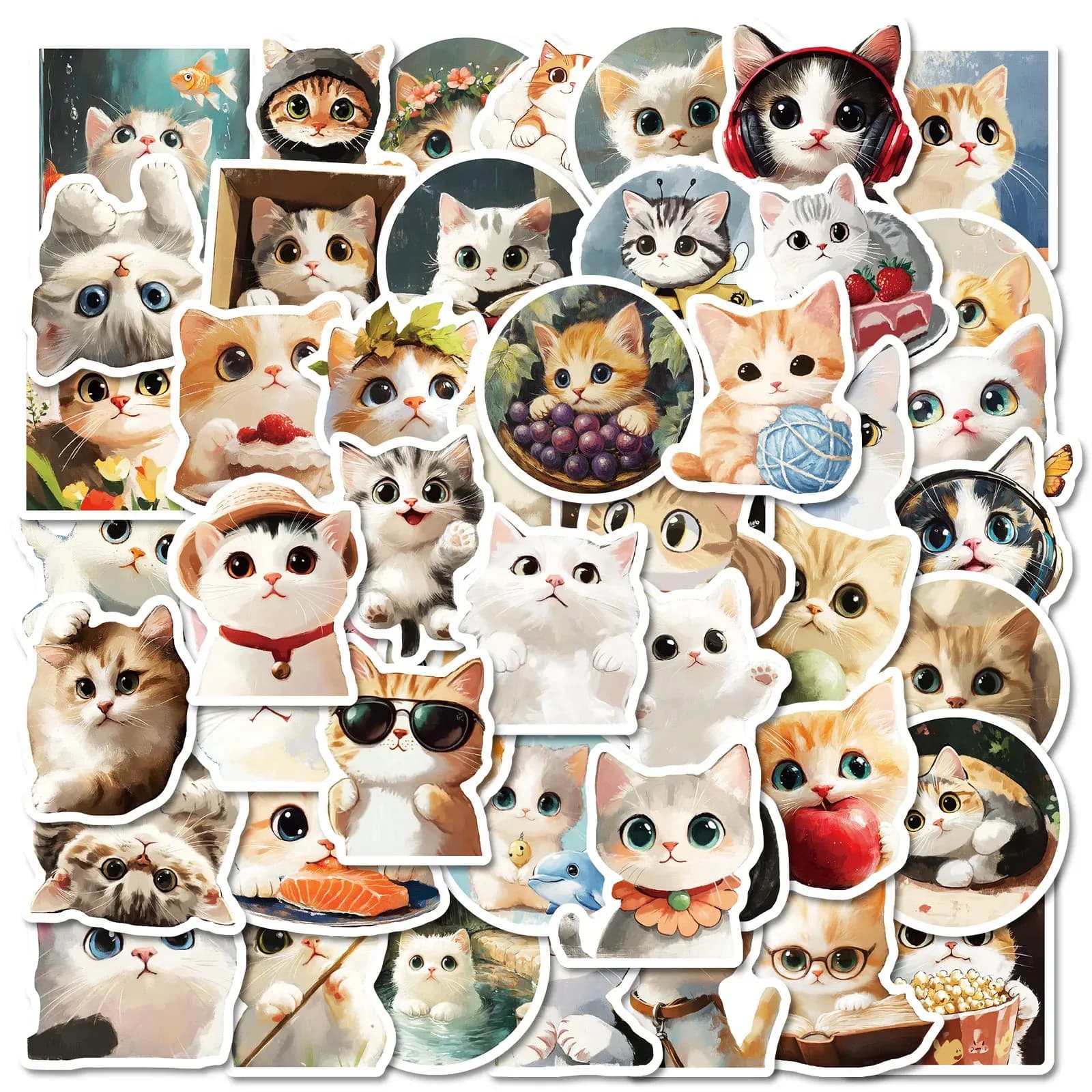 50Pcs Cute Painting Cat Graffiti Sticker Kawaii Animal Kids Toys Decals Laptop Helmet Luggage Guitar Aesthetic Stickers