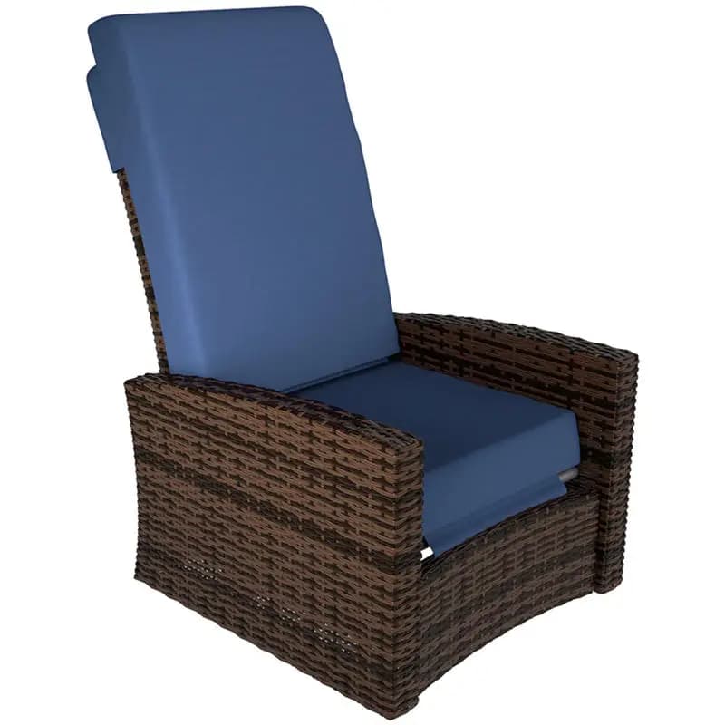 Poltrona Reclinabile Girevole da Esterno in Vimini, con Poggiapiedi Sollevabile, Rotazione a 360° ° Cuscini Girevoli Basic, Resistenti all'Acqua, Blu Scuro