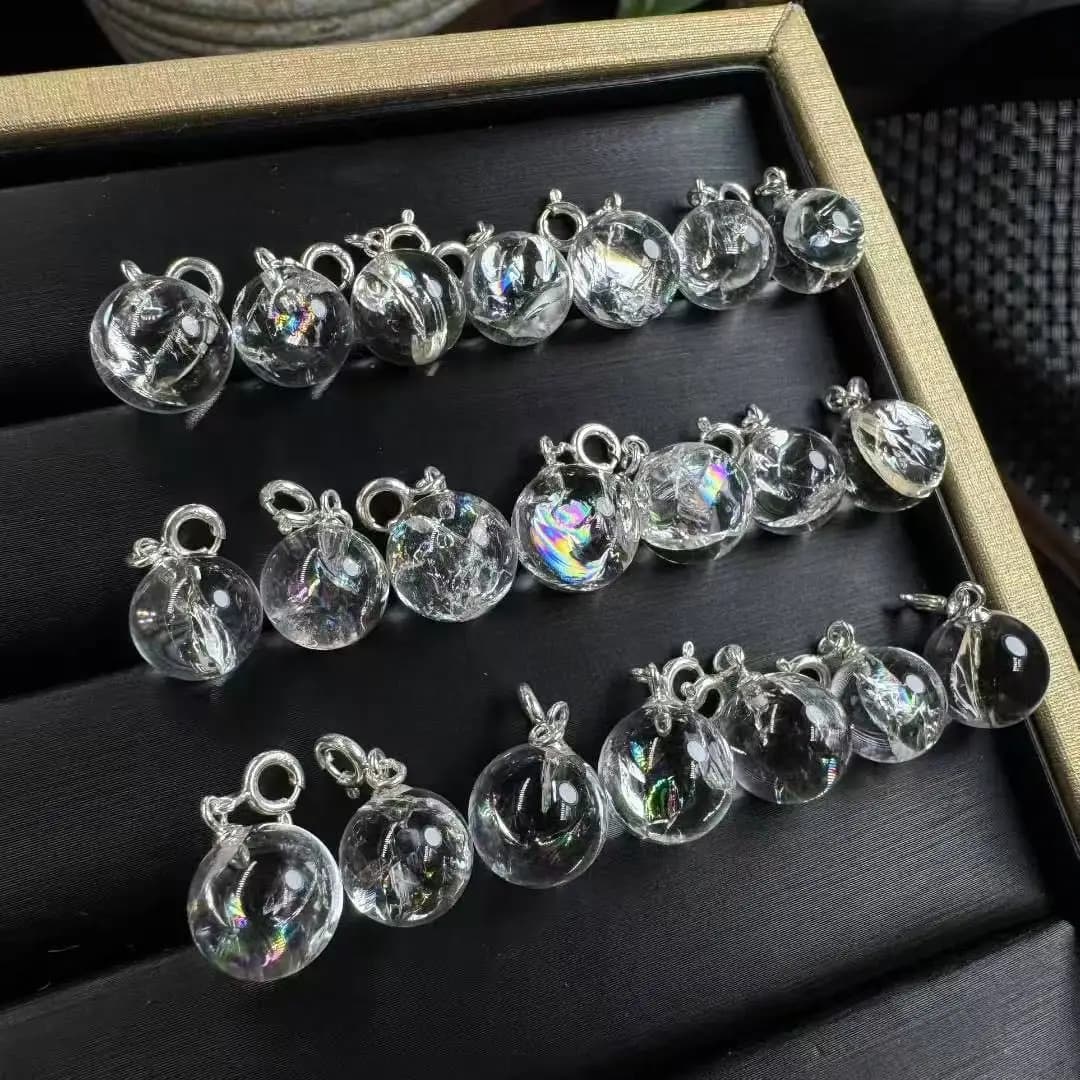 Unity One Piece Argento 925 con costo personalizzato Ciondolo in pietra con sfera curativa in cristallo di quarzo trasparente arcobaleno naturale per regalo