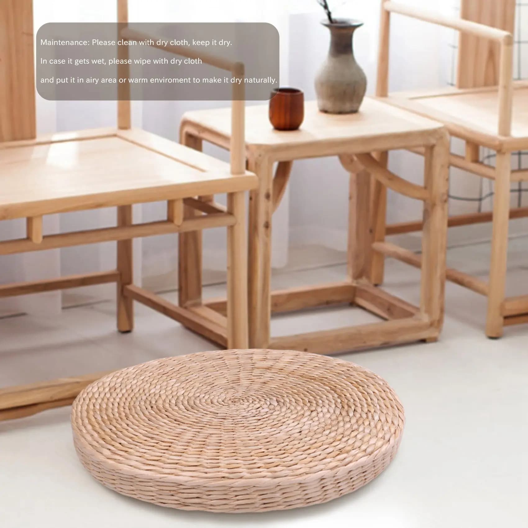 YHYS 40cm Round Bearing in Braided Paglia Made from Hand, Yoga and Seat Mat