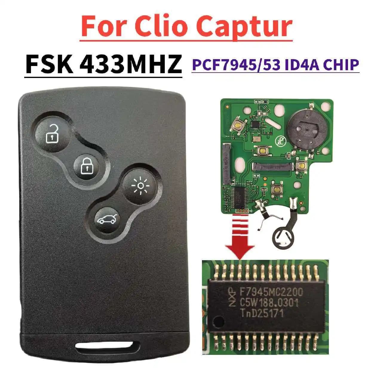 Jingxin Keyless Chiave A Distanza Dell'automobile PCB bordo Borsette Per Renault Koleos Clio4 Captur Smart Card ID4A PCF7945/53Chip 433 Mhz Con logo