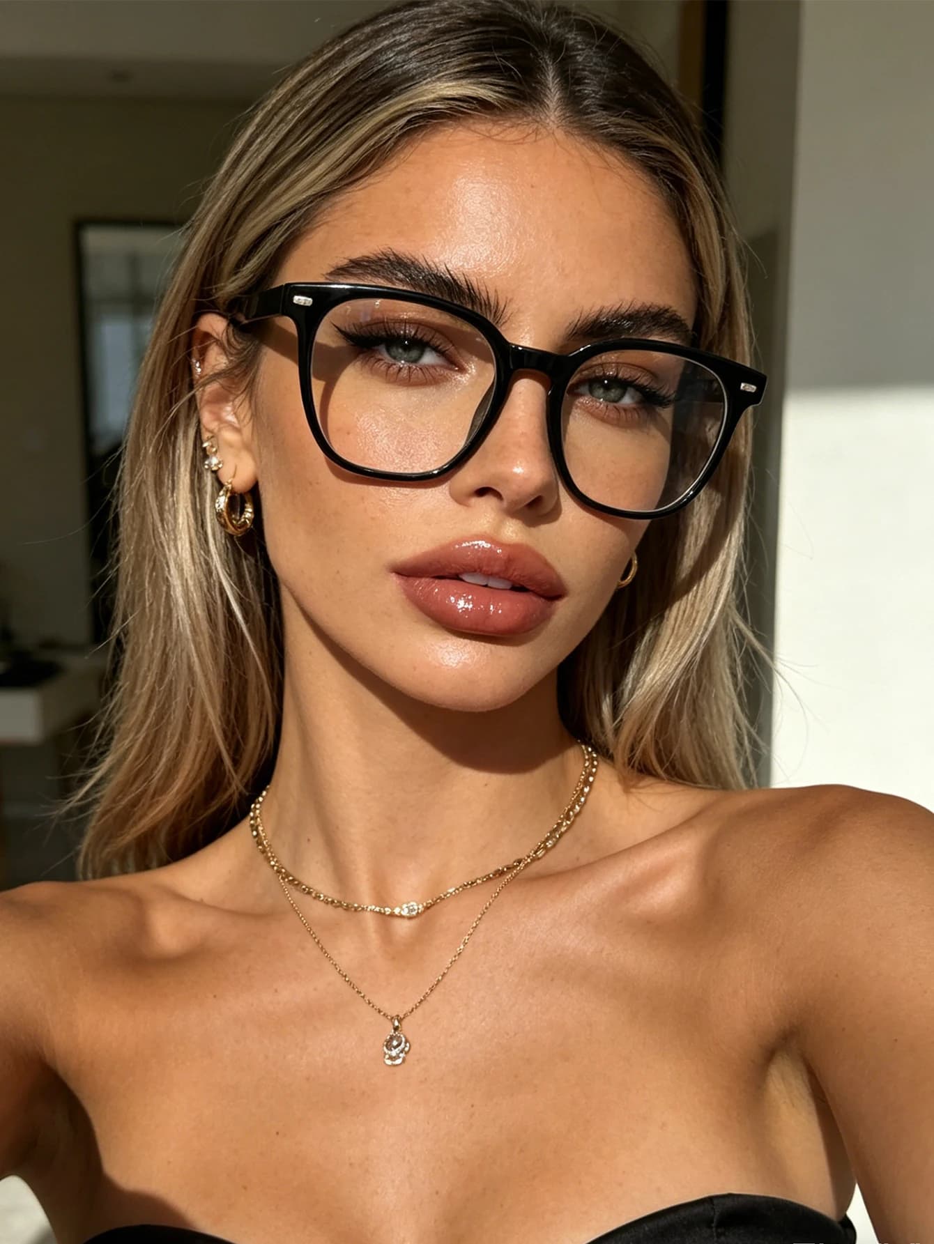 1 paio di occhiali alla moda quadrati e rotondi in stile minimalista, neri lucidi, unisex, comodi e leggeri