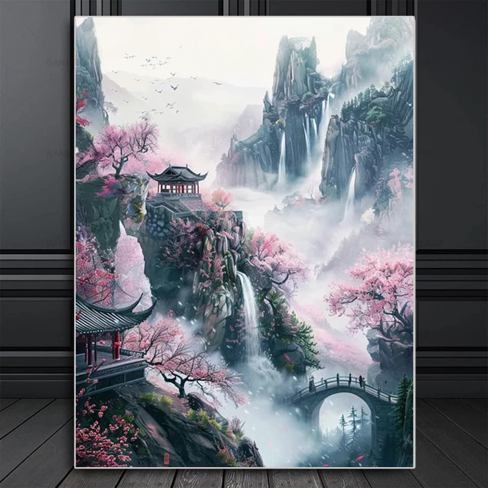 Chinese style Diamond Painting Collection Mountain and Waterfall Scenery Art 5d Diy Embroidery Mosaic Home Decor Cross Stitch