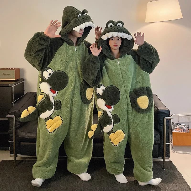 Cartoon Cute tuta Sleepwear inverno caldo pigiama in pile corallo Set per coppie Big Size 3XL 4XL donna e uomo pigiameria