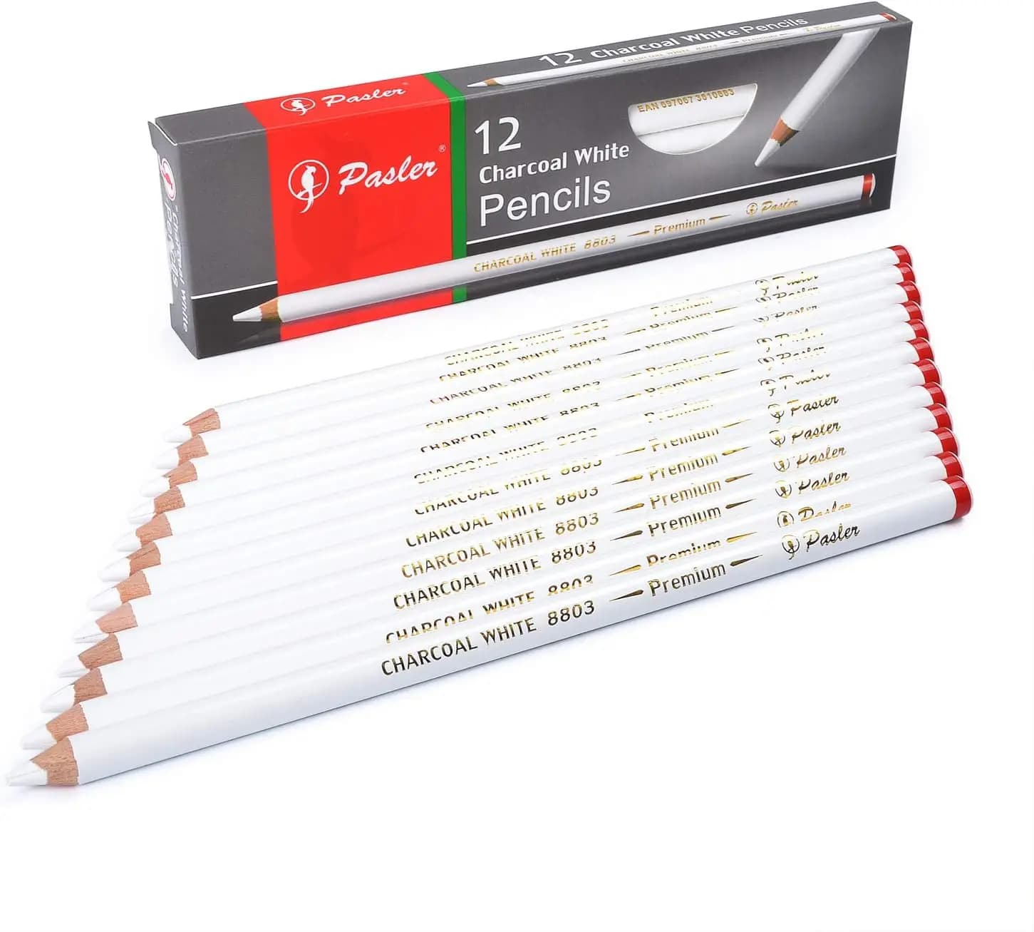 White Charcoal Pencils Set - 12 Pack for Sketching, Shading & Highlighting on Dark Paper