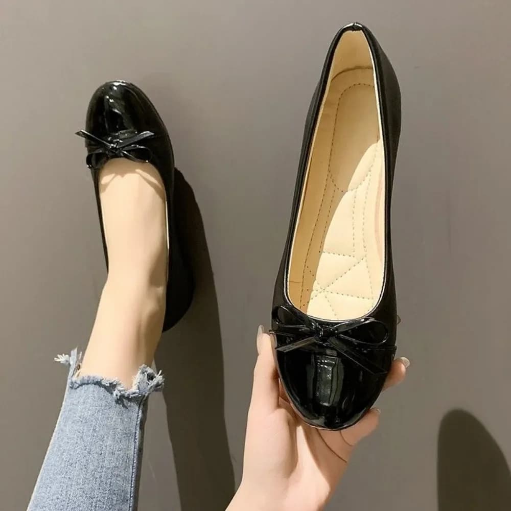 Flats Mother's Shoes Ballerina Shoes Comfortable Non-slip Ladies Loafers Leather Elegant Bowknot Women's Single Shoes Women's