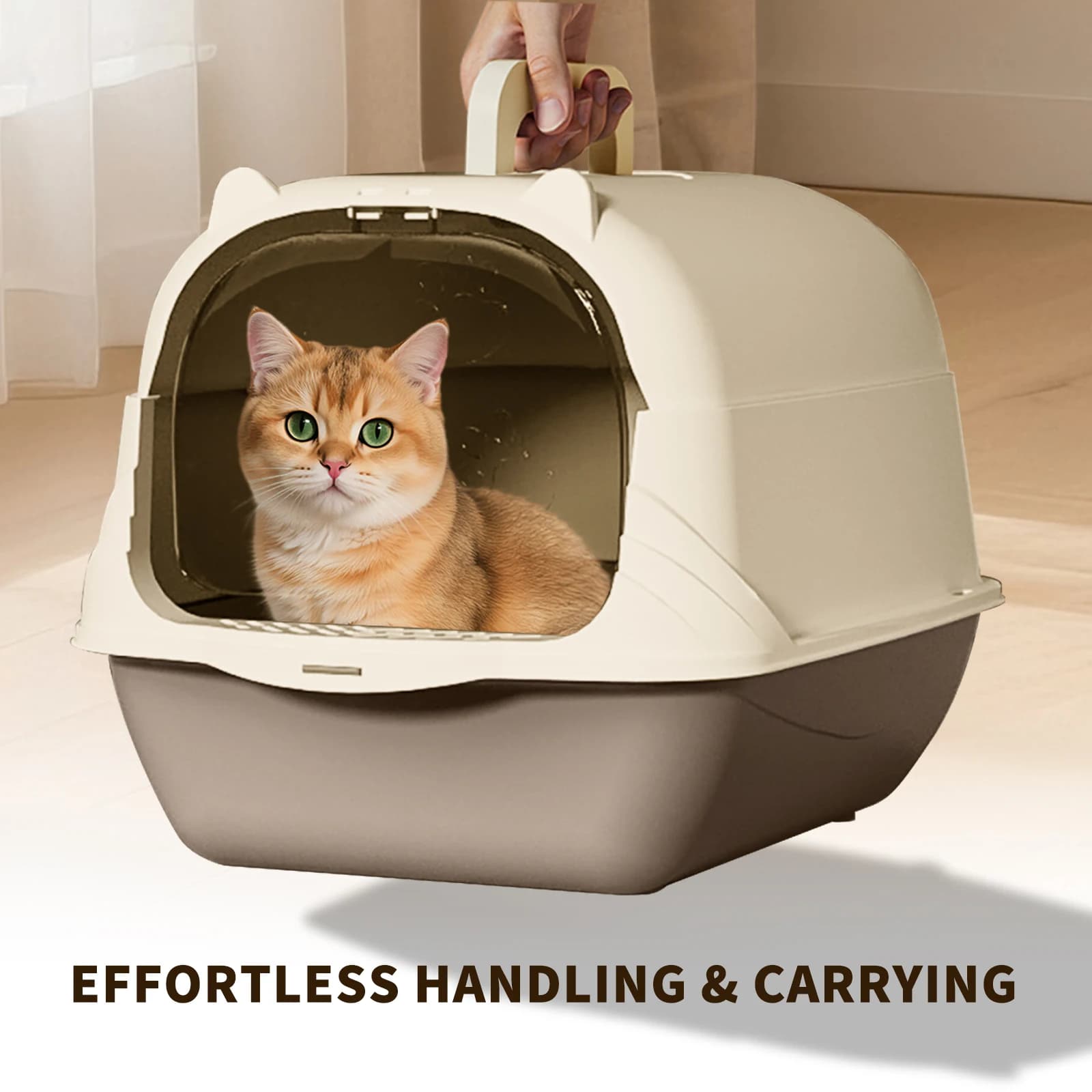 Portable handheld cat litter box with large capacity, perfect for travel and pet fostering