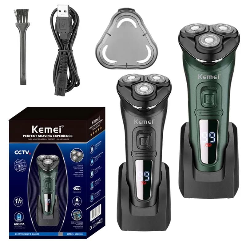 Kemei 3D Razor Electric Razor For Men Wwet Barba Bucket Wlectric Razor Rechargeable Face Shaving Machine LED Display