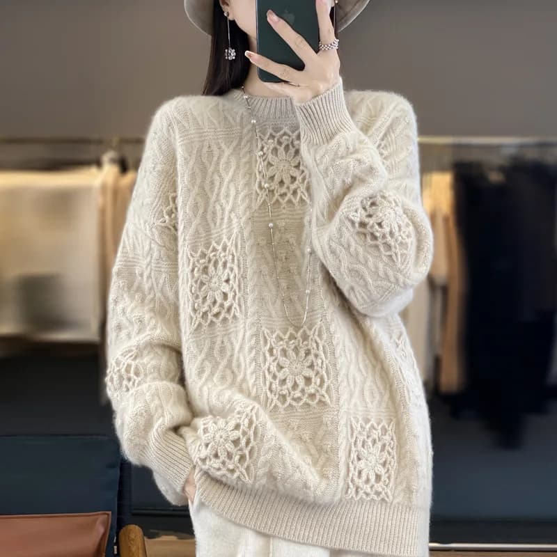 Tre cinque sette aghi pesante ispessimento maglione all'uncinetto cavo selezione rigorosa lana stile inattivo interno lavorato a maglia da donna