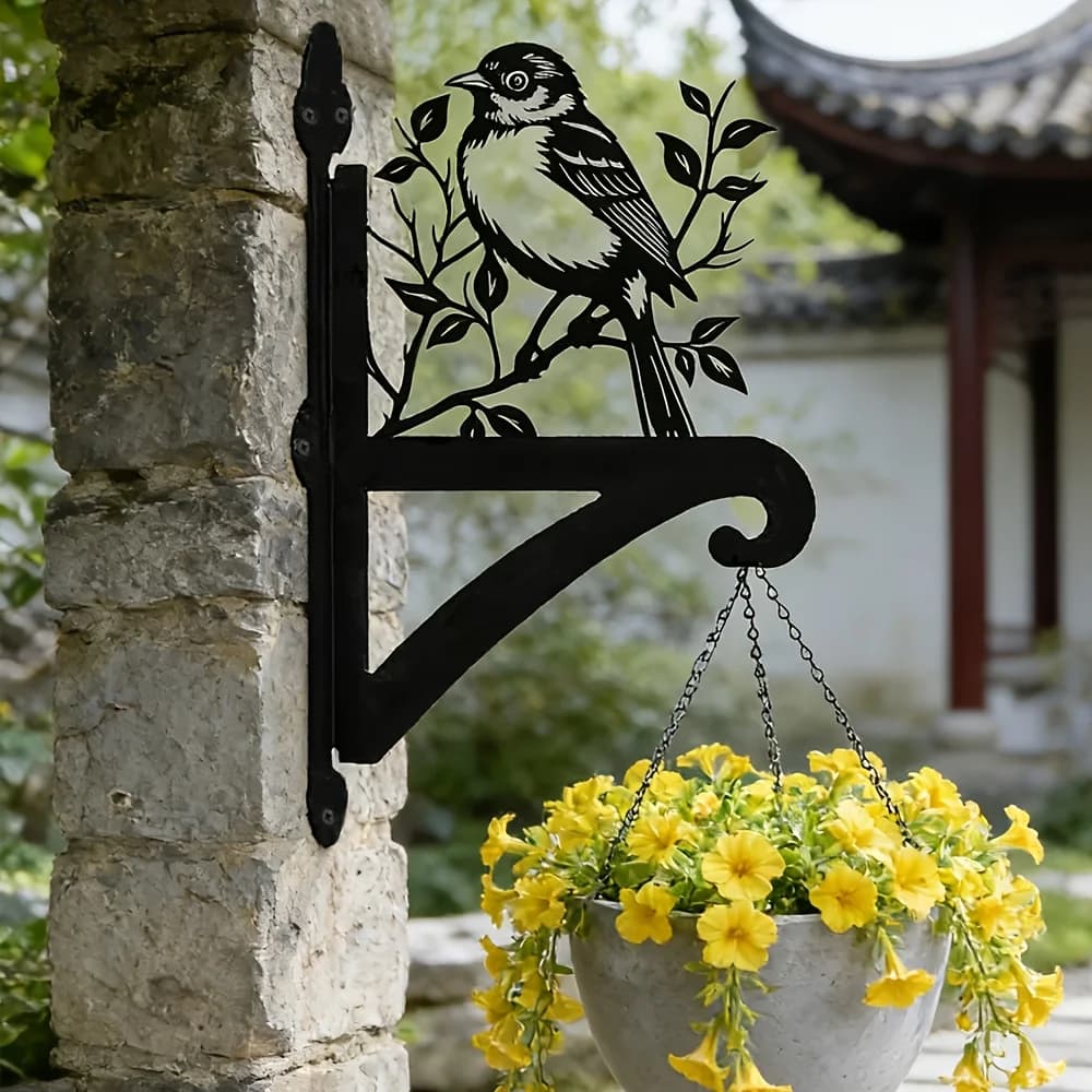 Rustic Heavy-Duty Iron Art Bird Silhouette Wall-Mounted Plant Hanger - Modern Outdoor Decoration, Suitable for Flower Pots, Lanterns, Bird Feeders, and Wind Chimes - Hardware Included, Easy to Install, Bird Decoration