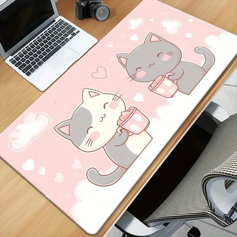 Tappetino per Mouse Grande Rosa con Gattino Sognante, Accessori per Gaming, Tappetino per Tastiera, per Ufficio, Computer, PC, Gamer, Laptop