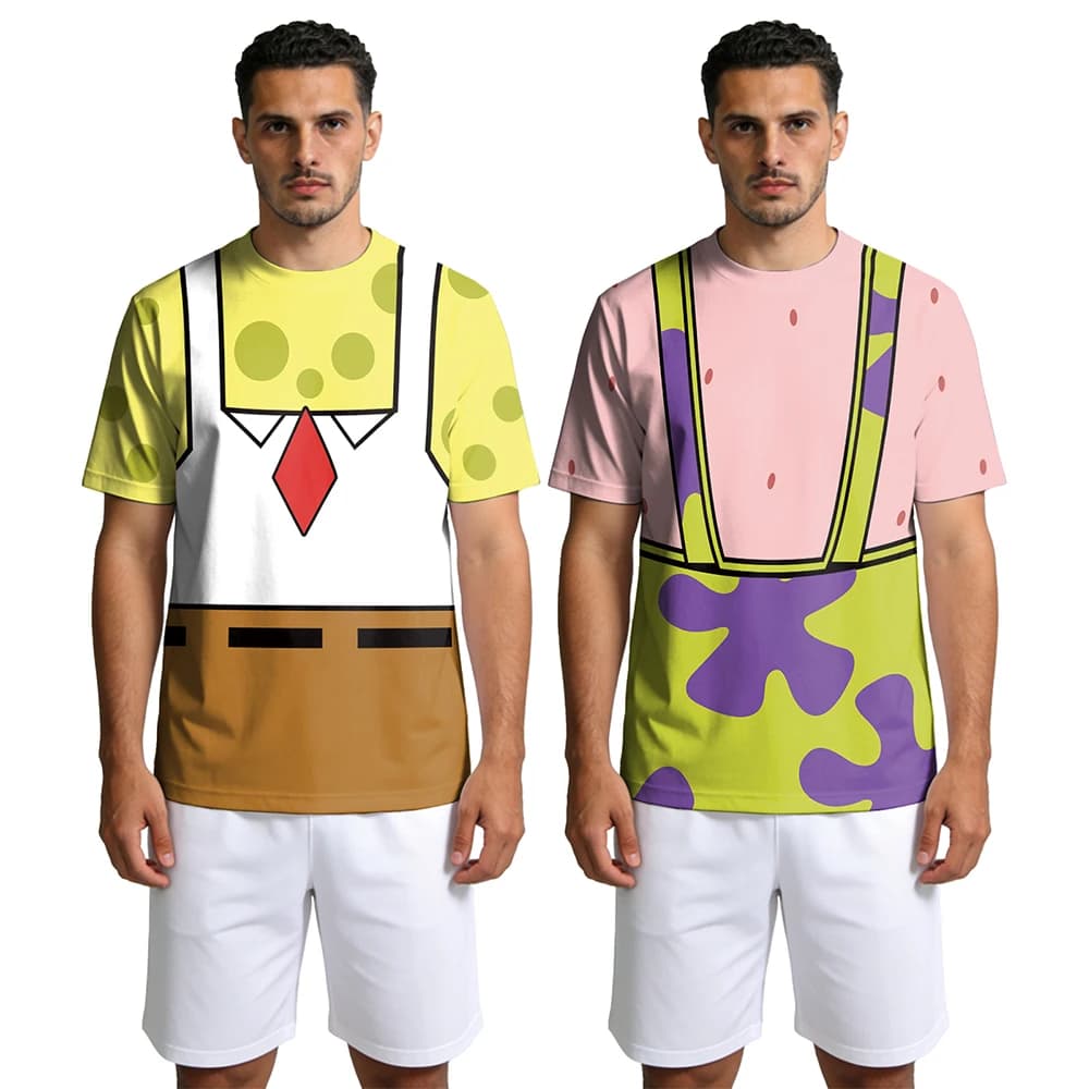 Maglietta Costume Spongebob Squarepants per Uomo, Stampa 3D, Mondo Sottomarino TV, Costume Cosplay Patrick Star, T-Shirt Estiva per Uomo