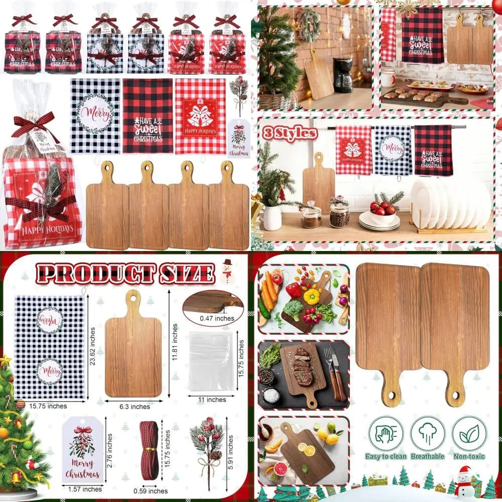 Tables for cold cuts set of 9, Christmas kitchen gifts, cutter in wood, festive kitchen towels, pine branches, holidays C