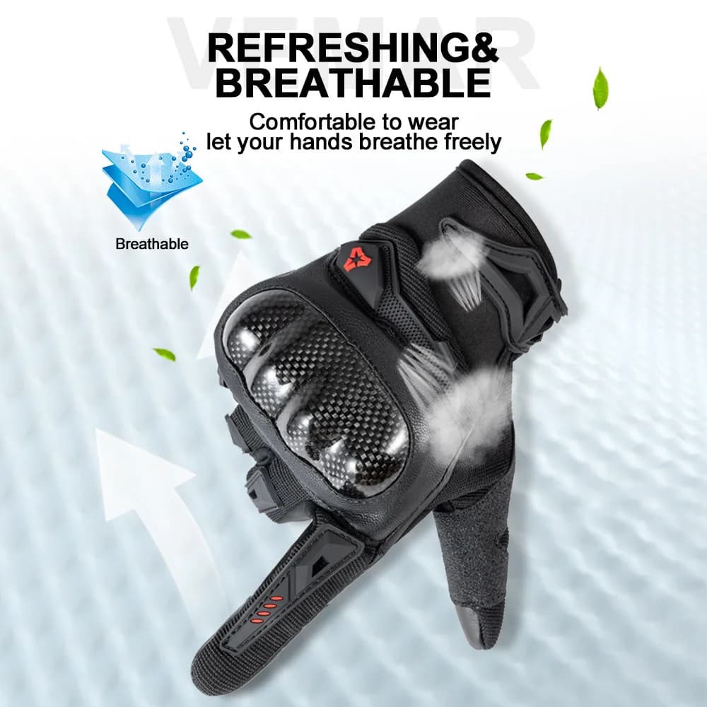 Motorcycle Gloves Men Women Carbon Fiber Knuckle Protection Full Finger Touch Screen All Seasons Breathable Riding Outdoor Black