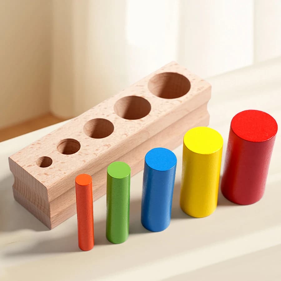 Blocchi Cilindrici in Legno Montessori per Bambini, Puzzle di Ordinamento delle Dimensioni, Giocattolo Educativo per lo Sviluppo delle Abilità Motorie Fini