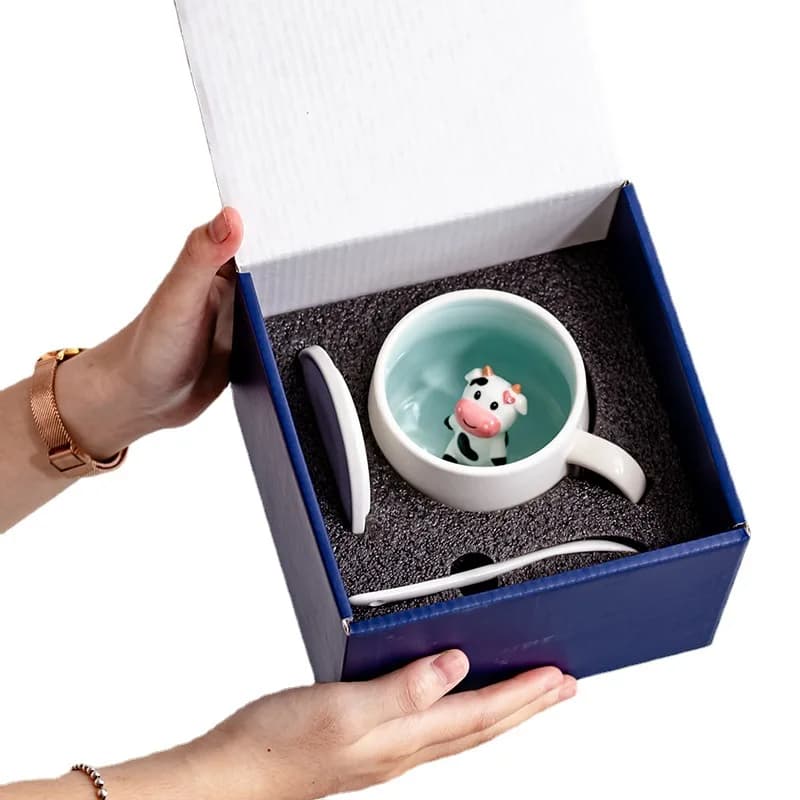 Tazza da caffè in ceramica creativa con coperchio e cucchiaio Simpatico cartone animato tridimensionale Kawaii animale tazza da latte regalo per coppia tazza d'acqua