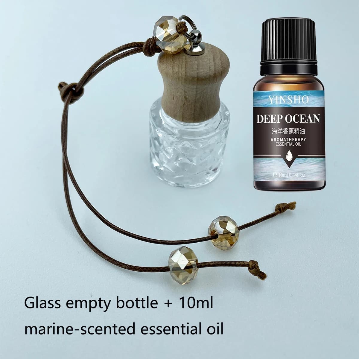 Decorative glass bottle for car + charging liquid for essential oil scented at sea 10 ml, long lasting fragrance