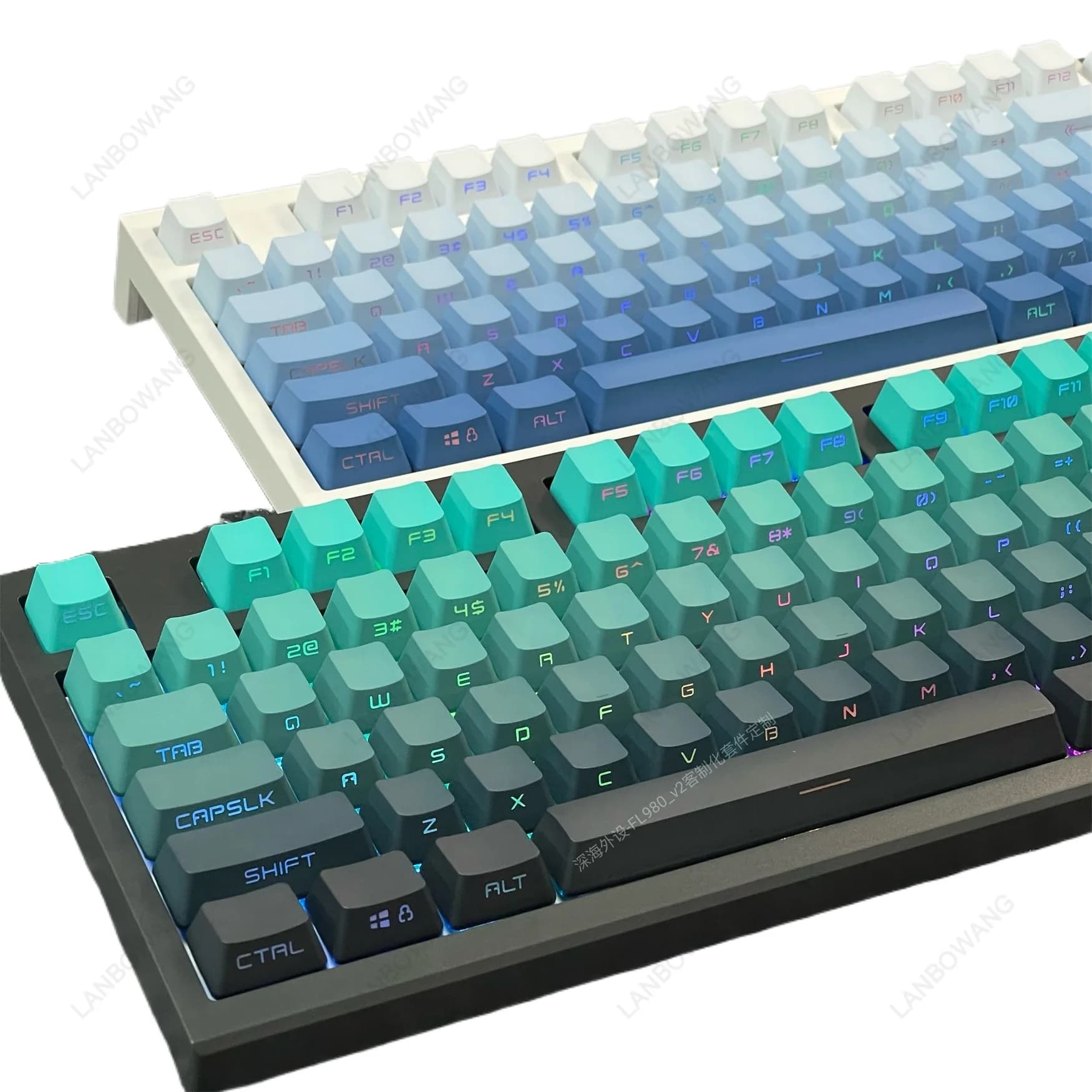 PBT Side-Engraved Gradient Keycaps, OEM Profile Shine-Through 98-Key Set for 75% Mechanical Keyboard