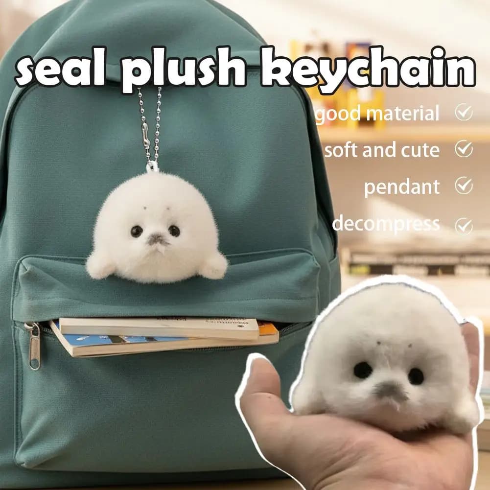 Peluche con sigillo bianco Ciondolo animale Portachiavi in peluche con sigillo grigio morbido Portachiavi con bambola di pezza di moda Accessori per chiavi per auto Ornamenti per auto