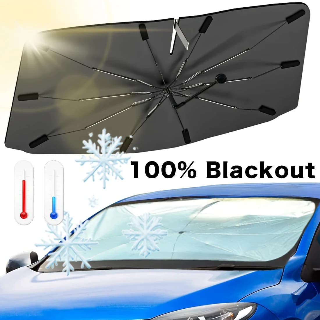 Ombrello per auto Parasole Parabrezza Copertura anteriore Finestra Pieghevole Parasole Blocco Calore Portatile Ombrellone piegato Modello curvo automatico Tonalità
