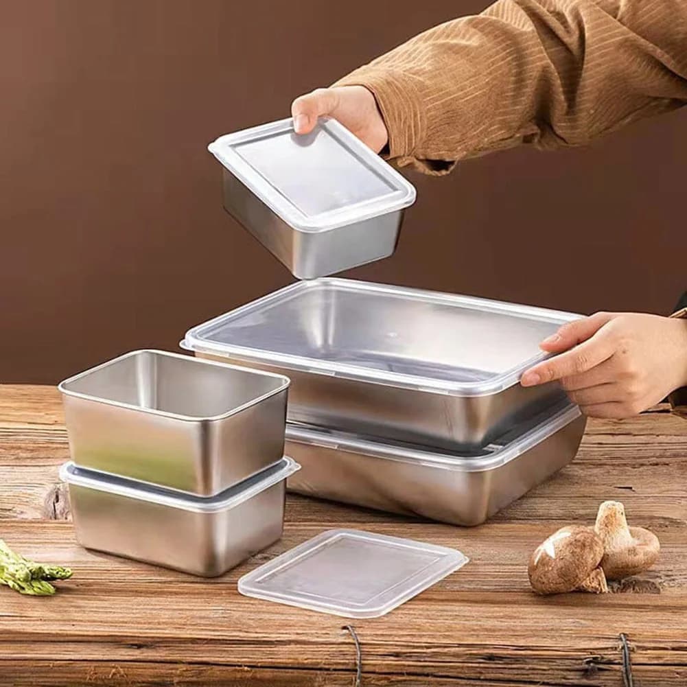 Set da 1/5 Contenitori Impilabili in Acciaio Inossidabile per Alimenti, Ideali per Frigorifero, Pranzo, Viaggi e Conservazione in Cucina