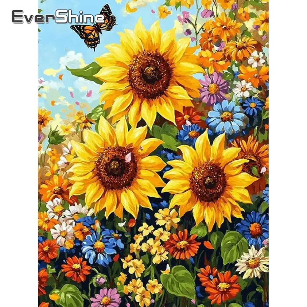Evershine Full Square Round Diamond Embroidery Sunflower DIY Painting Daisy Flower Needlework Diamond Mosaic Handmade Hobby