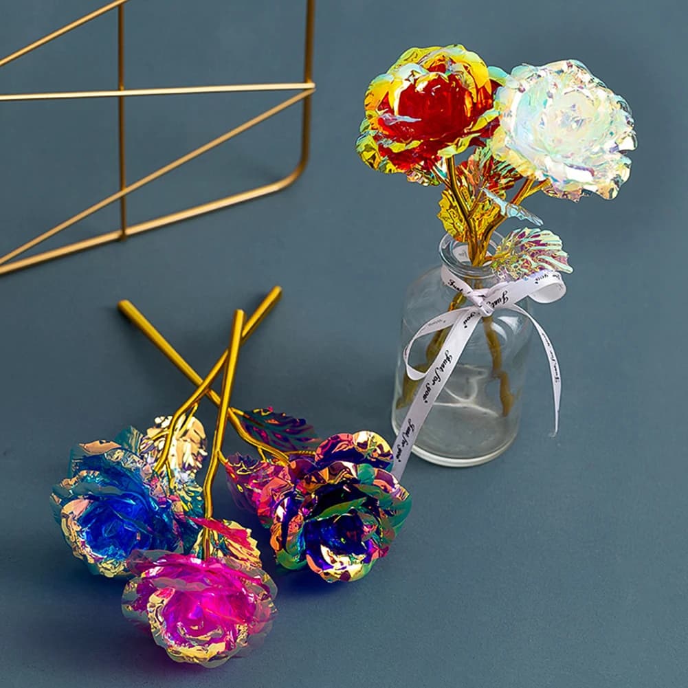 1 pz Eterna Galassia Rosa 24k Fiore D'oro Lamina di Plastica Rose Artificiali Romantico Regalo di San Valentino Per La Decorazione Della Festa Nuziale
