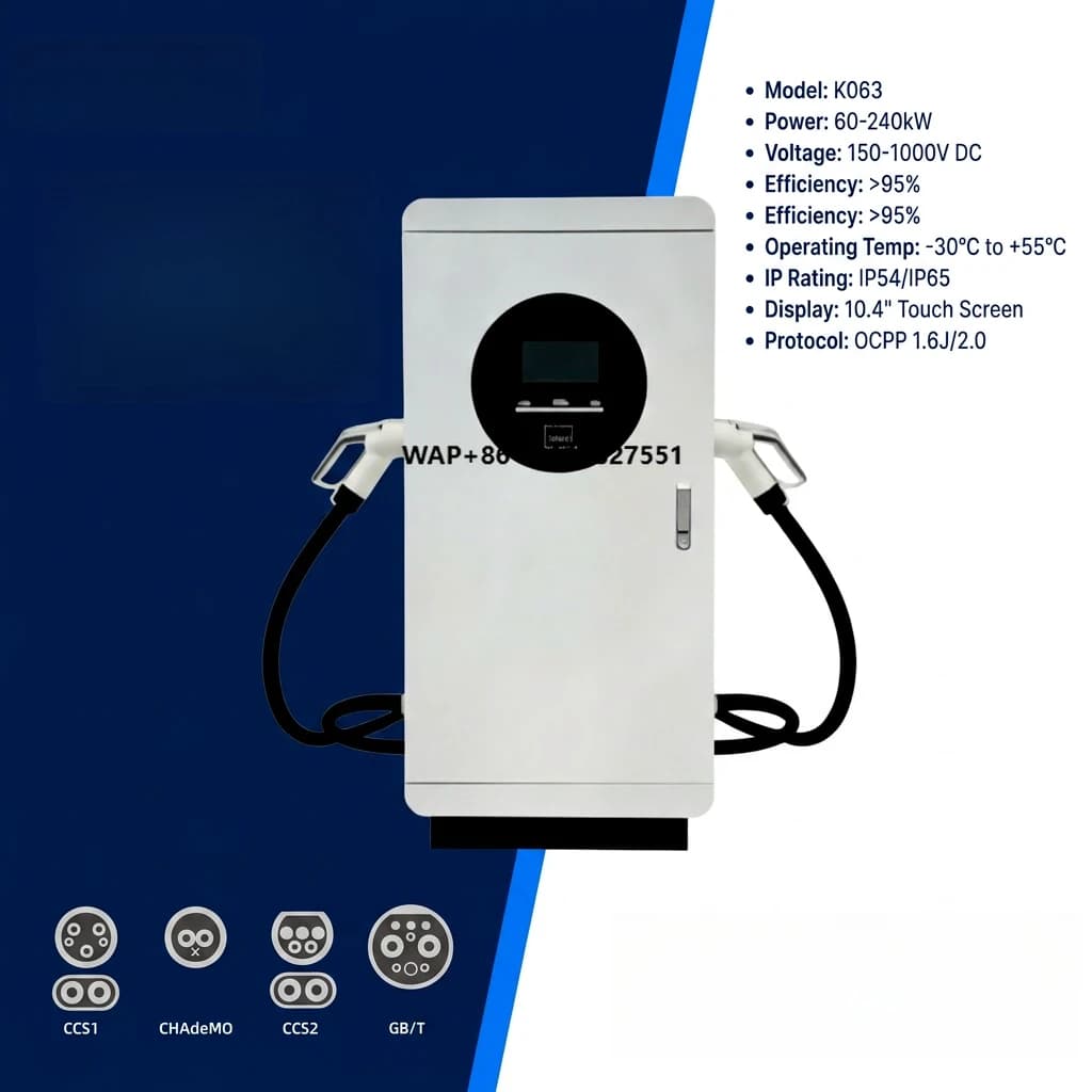 40/60KW DCFast EV Charger DoubleGBT OCPP 1.6J 4G Ethernet RFID IP54 -30C to 60C 7 Inch Floor Standing Electric Car Charger