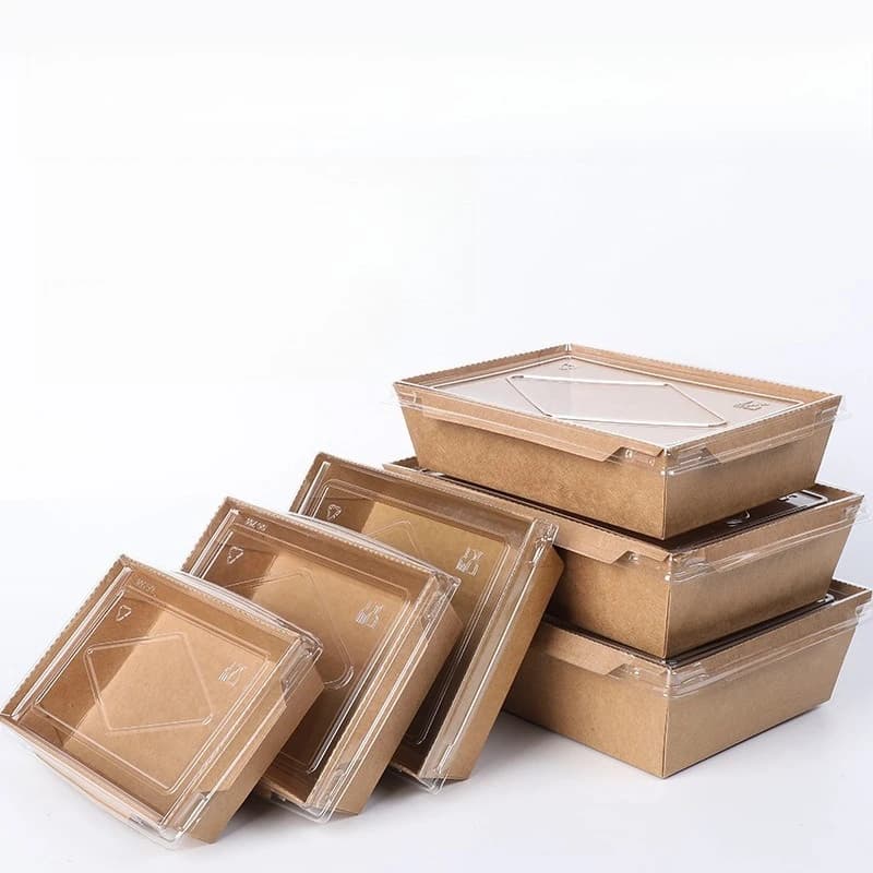 Disposable Kraft Paper Sushi Takeout Box with Clear Lid Fast Food Bento Salad Fried Chicken Container