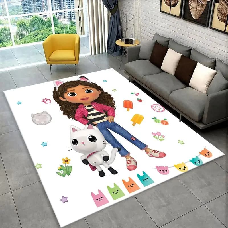 Cute Gabbys Dollhouse Cartoon Girl Non-Slip Area Rug for Living Room,Bedroom,Playroom,Carpet Floor Mat Home Decor Rug Kids Room