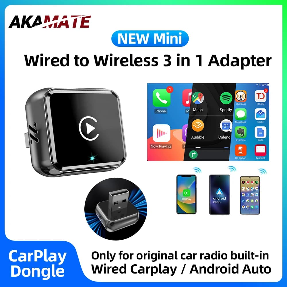 4IN1 Wireless Mini Dongle Wired to Wireless CarPlay Android Auto Airplay Bluetooth WiFi USB Type-C Plug and Play Vehicle Adapter